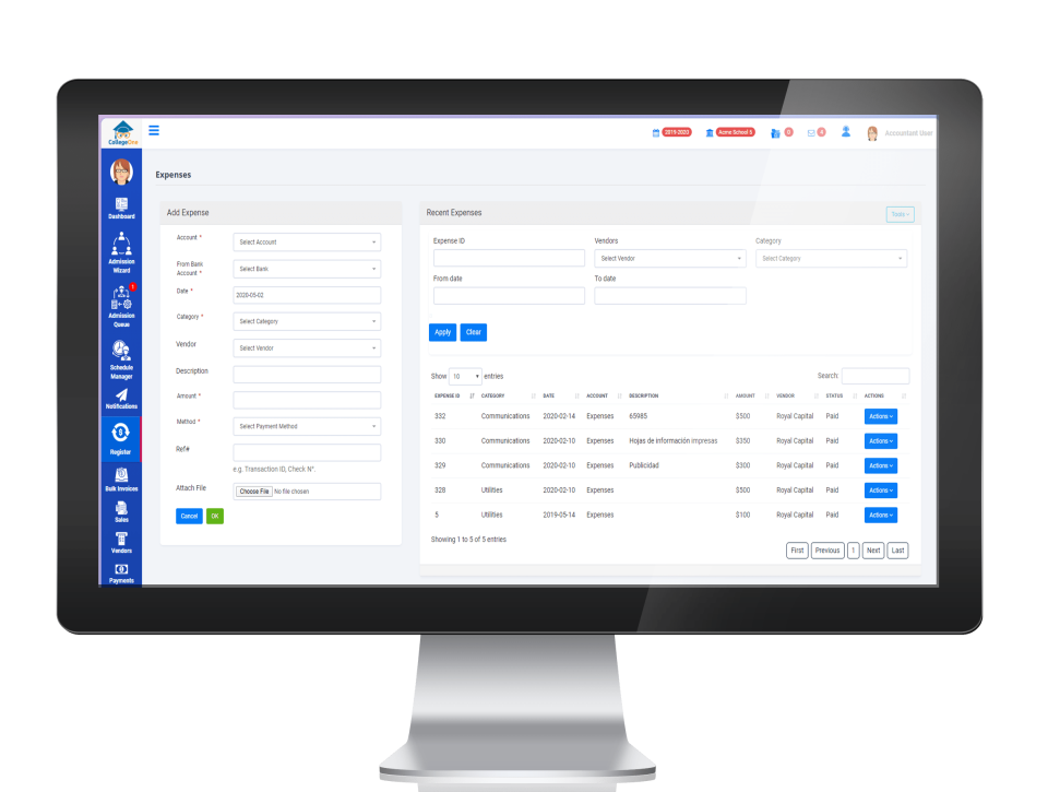 screenshot of CollegeOne Suite
